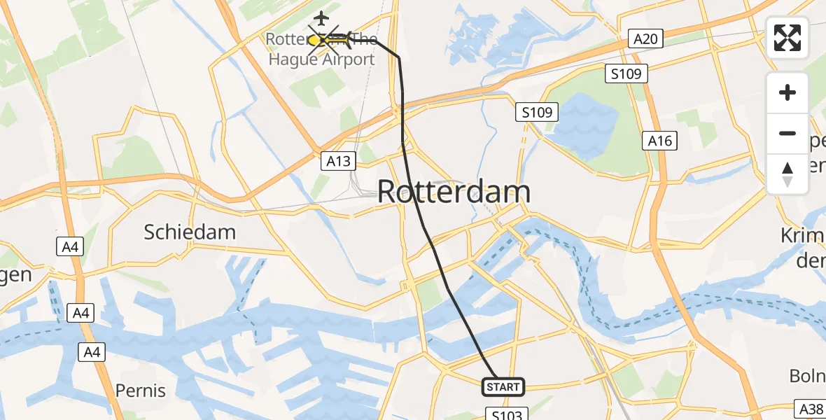 Routekaart van de vlucht: Lifeliner 2 naar Rotterdam