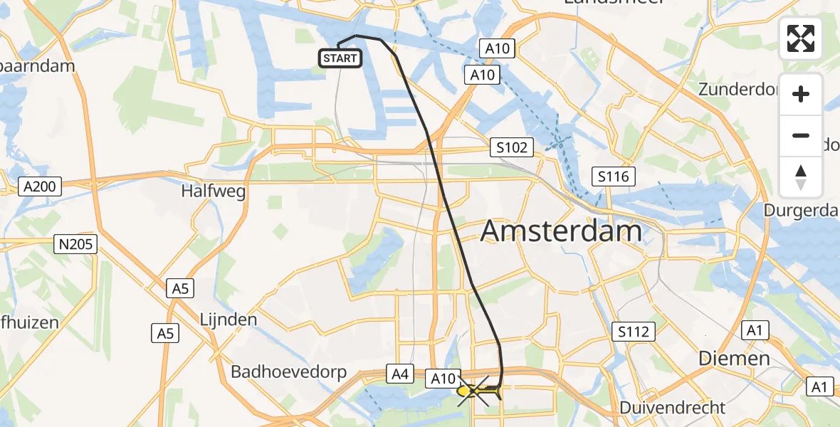 Routekaart van de vlucht: Lifeliner 1 naar Amsterdam