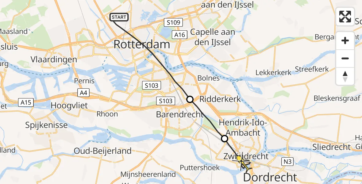 Routekaart van de vlucht: Lifeliner 2 naar Zwijndrecht