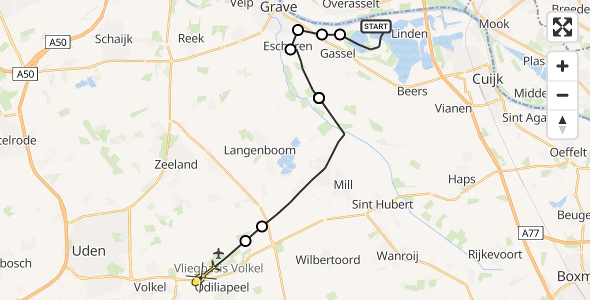 Routekaart van de vlucht: Politieheli naar Volkel