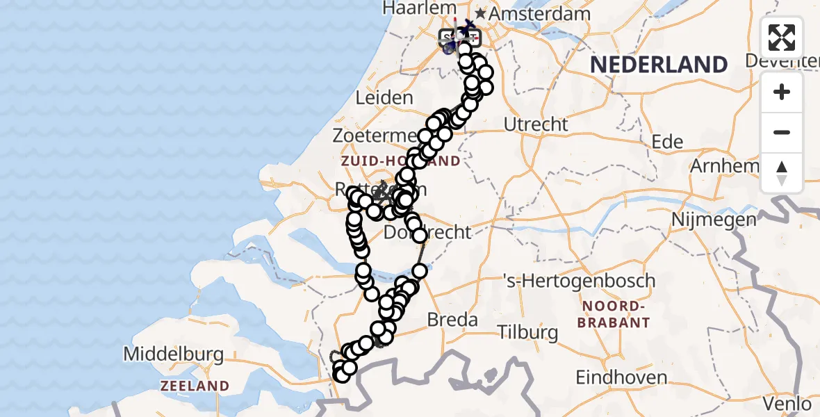 Vluchtroute Politiehelikopter van Schiphol naar Schiphol