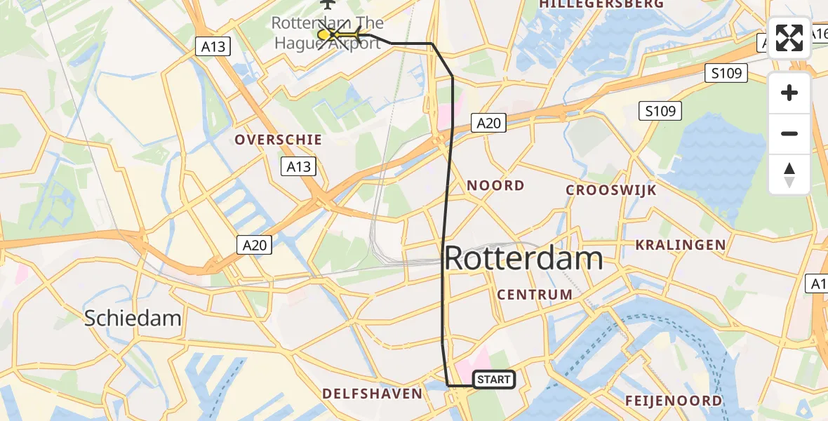 Routekaart van de vlucht: Lifeliner 2 naar Rotterdam