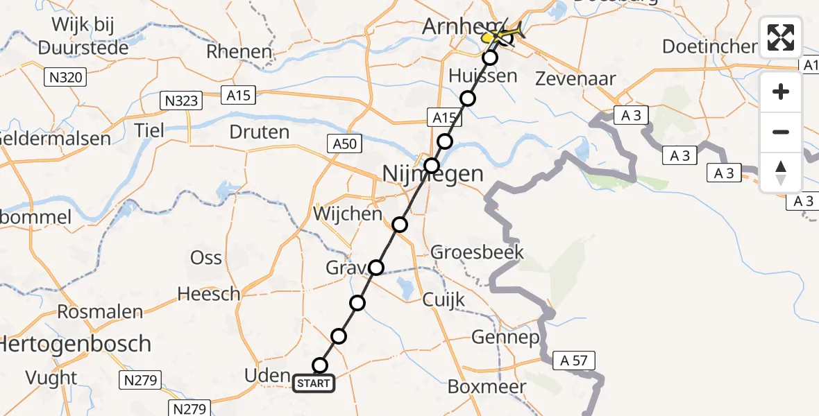 Routekaart van de vlucht: Lifeliner 3 naar Arnhem