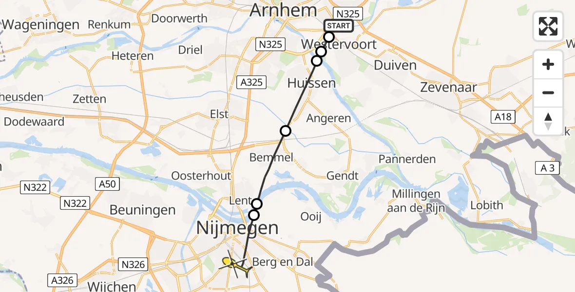 Routekaart van de vlucht: Lifeliner 3 naar Nijmegen