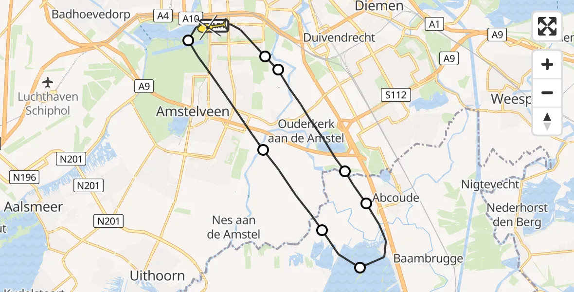 Routekaart van de vlucht: Lifeliner 1 naar Amsterdam