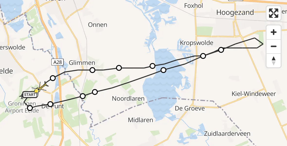 Routekaart van de vlucht: Lifeliner 4 naar Eelde