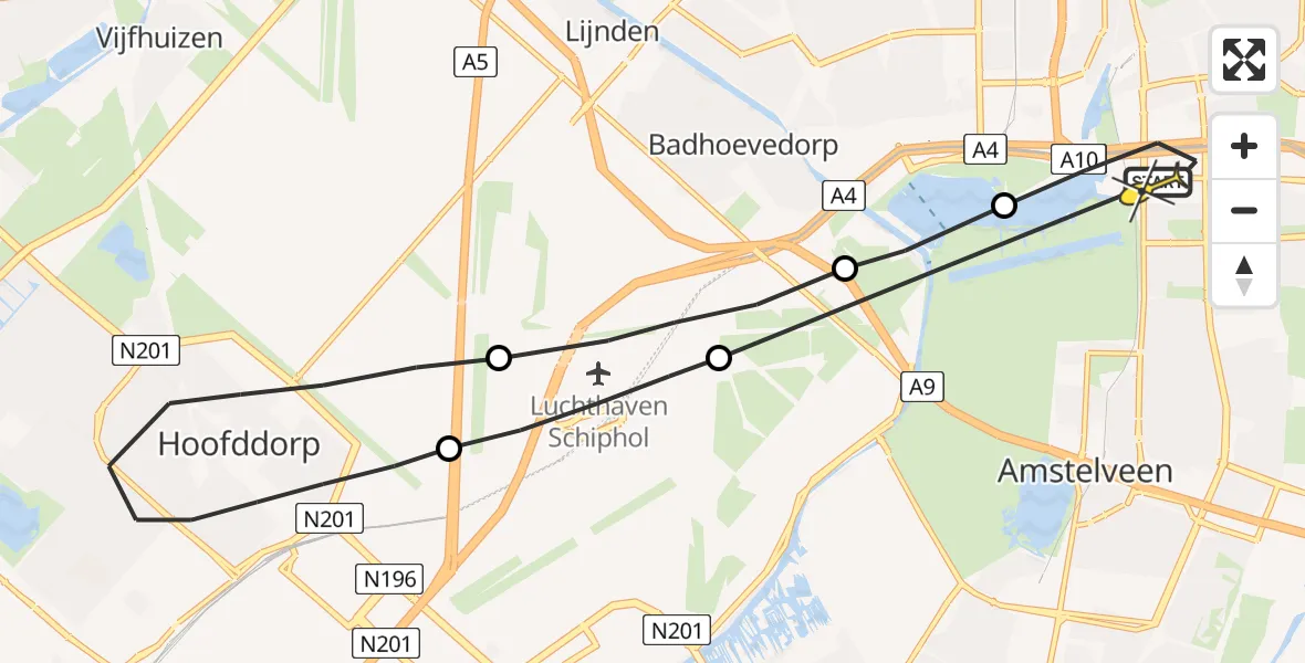 Routekaart van de vlucht: Lifeliner 1 naar Amsterdam