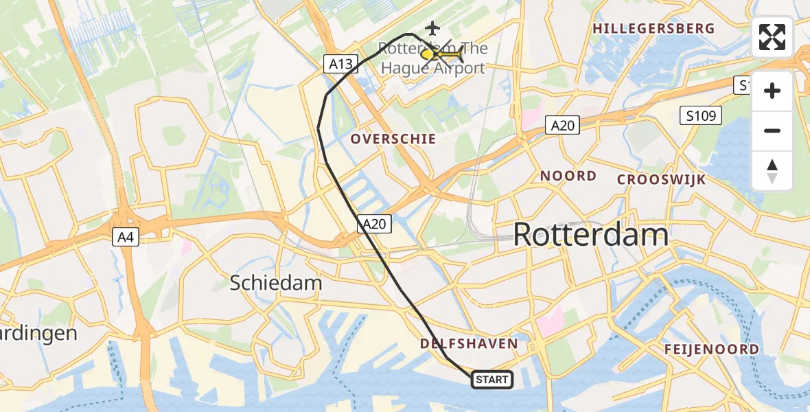 Routekaart van de vlucht: Lifeliner 2 naar Rotterdam