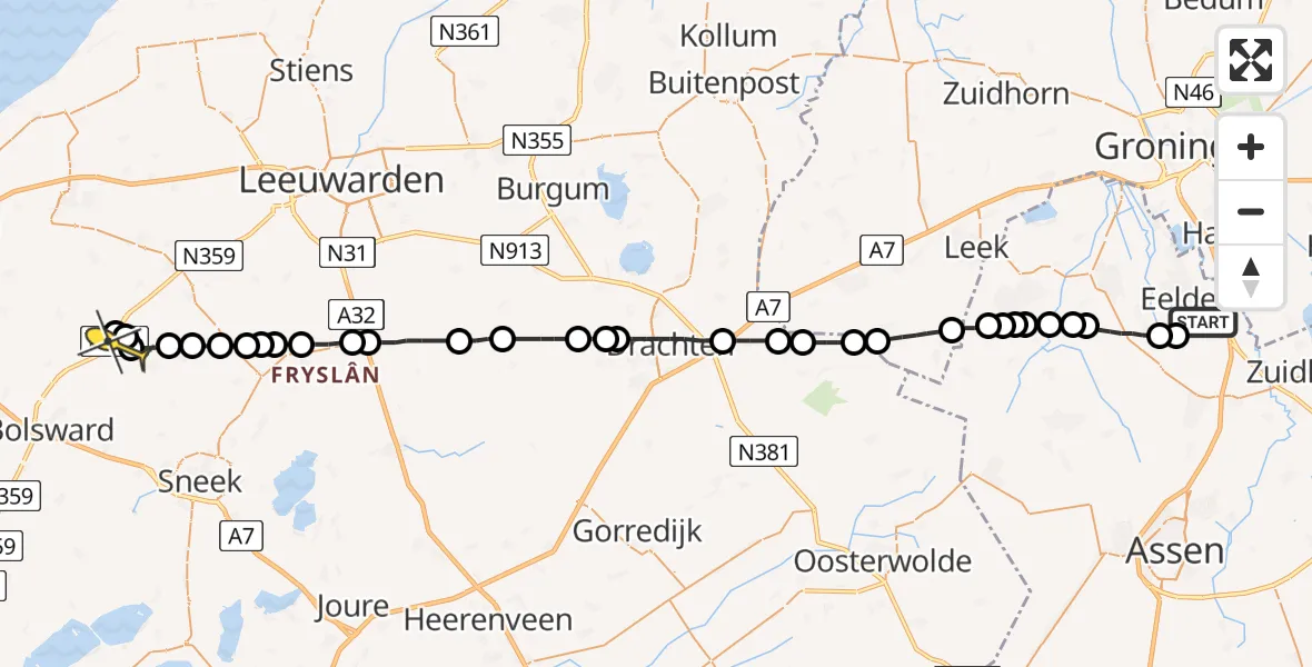 Routekaart van de vlucht: Lifeliner 4 naar Wommels