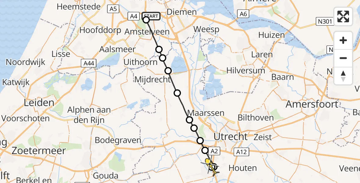 Routekaart van de vlucht: Lifeliner 1 naar Utrecht