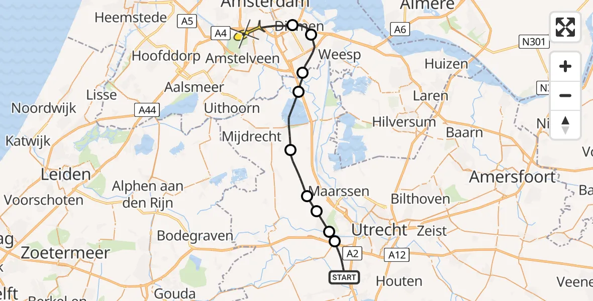 Routekaart van de vlucht: Lifeliner 1 naar Amsterdam