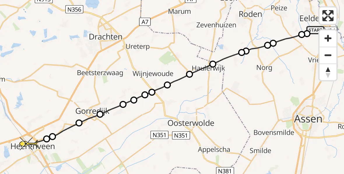 Routekaart van de vlucht: Lifeliner 4 naar Heerenveen