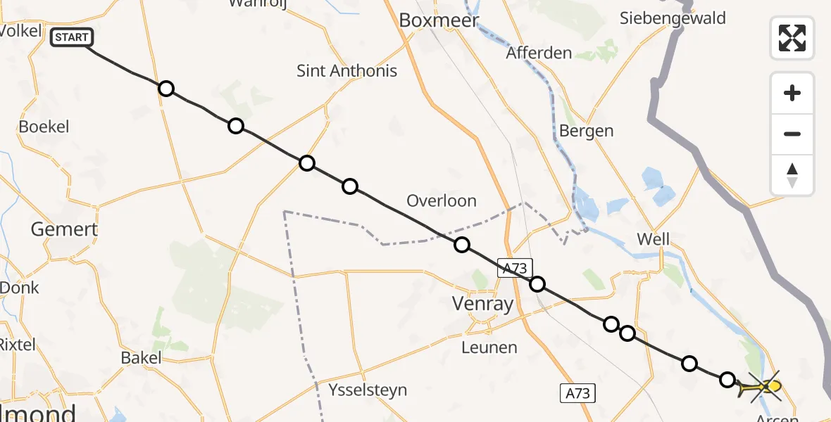 Routekaart van de vlucht: Lifeliner 3 naar Broekhuizenvorst