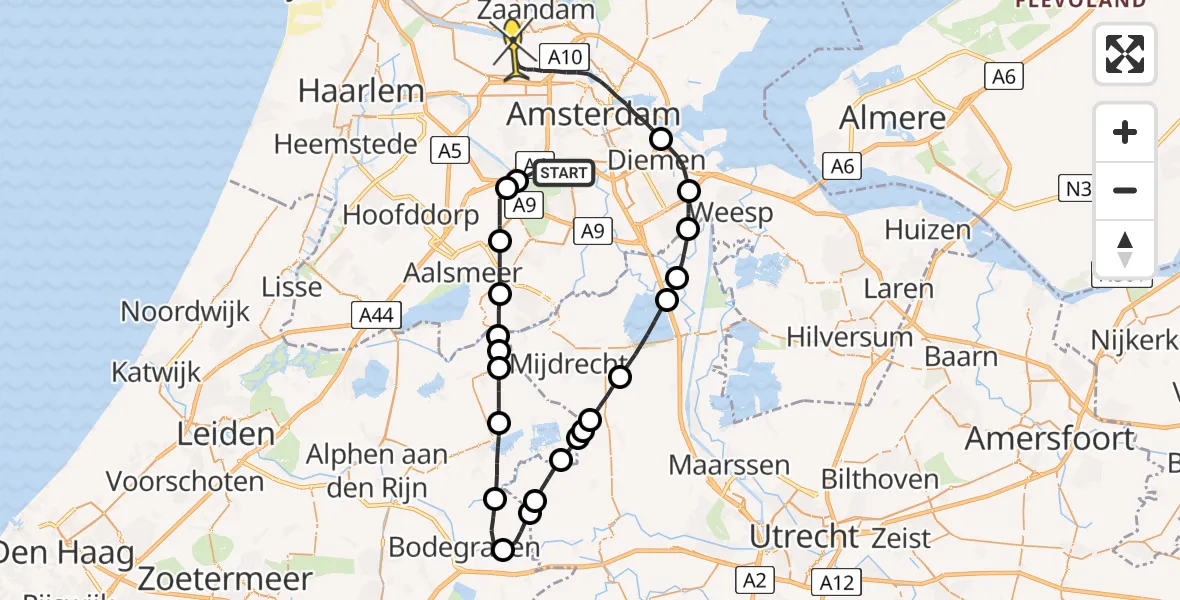 Routekaart van de vlucht: Lifeliner 1 naar Amsterdam