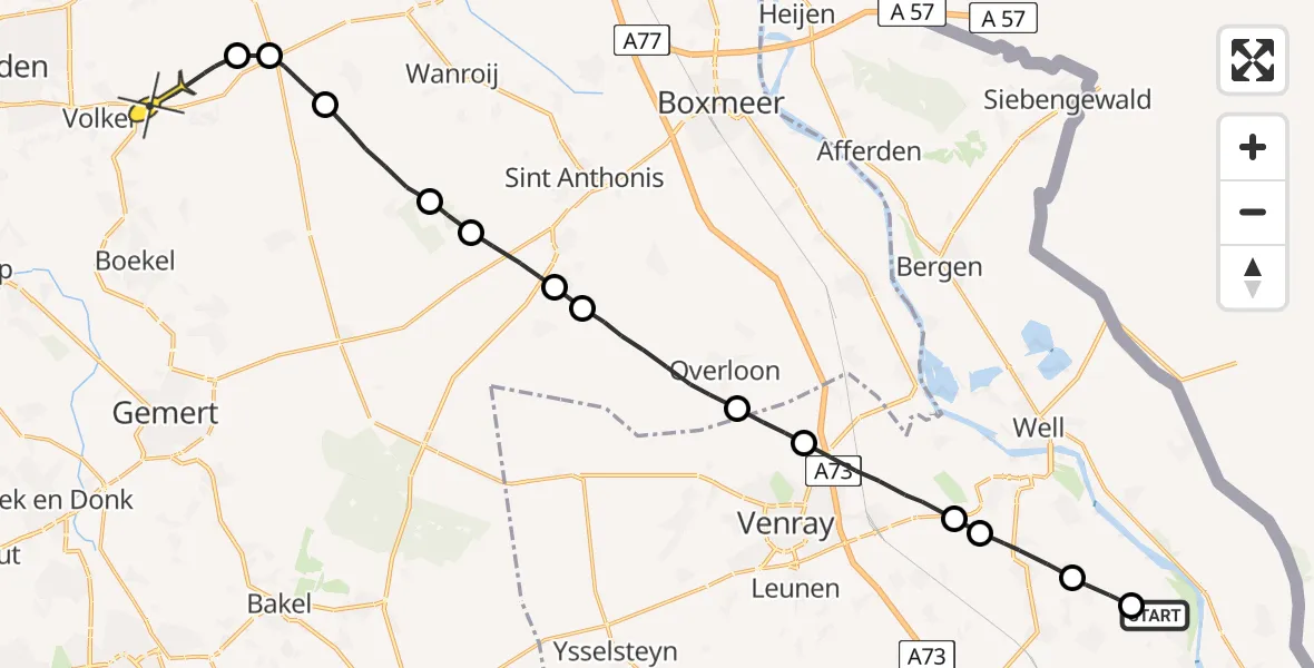 Routekaart van de vlucht: Lifeliner 3 naar Volkel