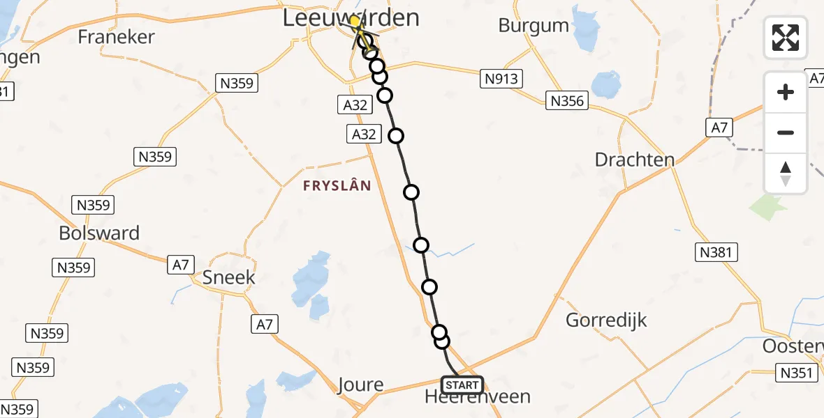 Routekaart van de vlucht: Lifeliner 4 naar Leeuwarden