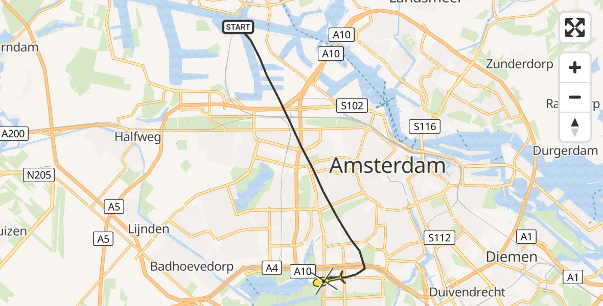 Routekaart van de vlucht: Lifeliner 1 naar Amsterdam