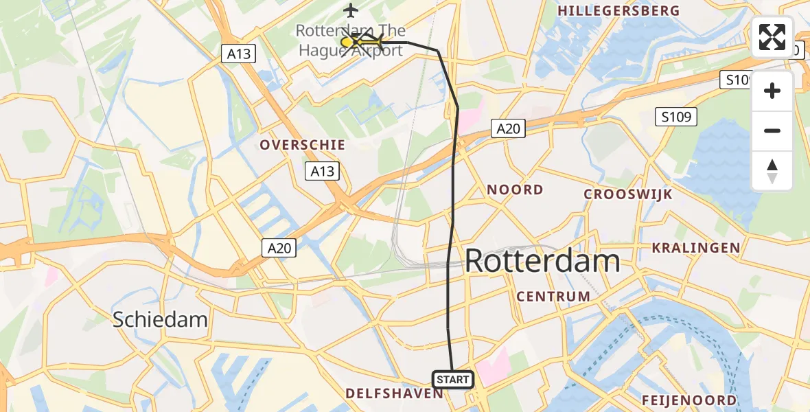 Routekaart van de vlucht: Lifeliner 2 naar Rotterdam