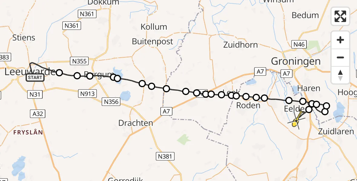 Routekaart van de vlucht: Lifeliner 4 naar Eelde