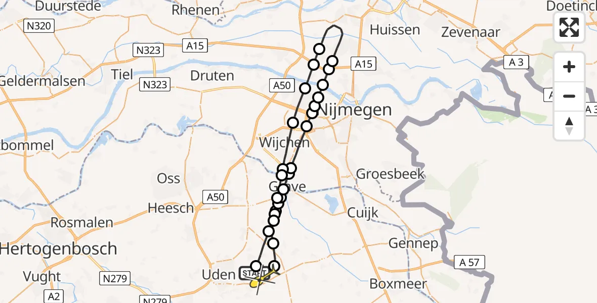 Routekaart van de vlucht: Lifeliner 3 naar Volkel