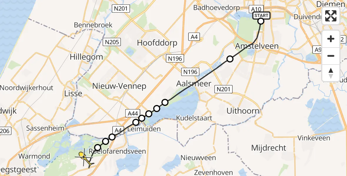 Routekaart van de vlucht: Lifeliner 1 naar Rijpwetering