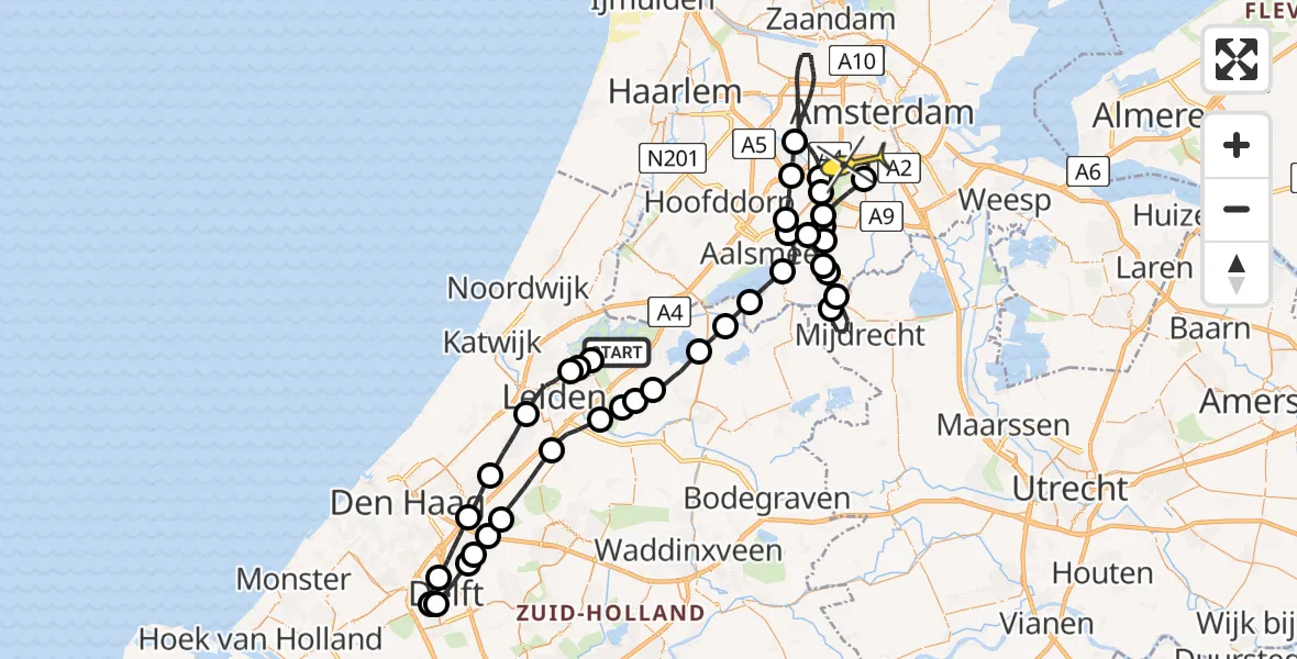 Routekaart van de vlucht: Lifeliner 1 naar Amsterdam