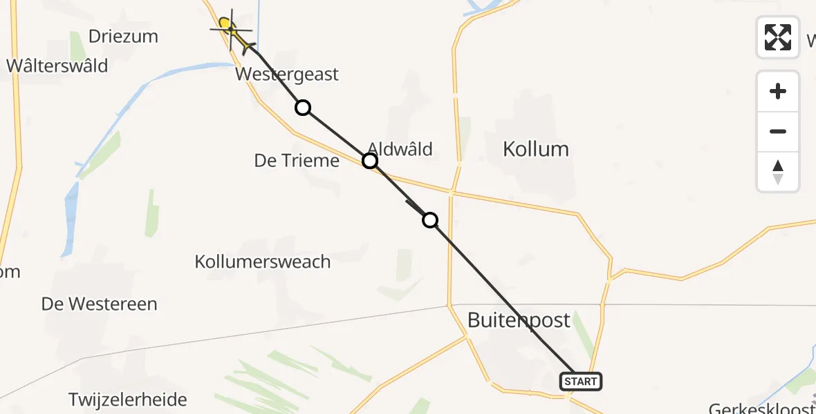 Routekaart van de vlucht: Ambulanceheli naar Westergeest