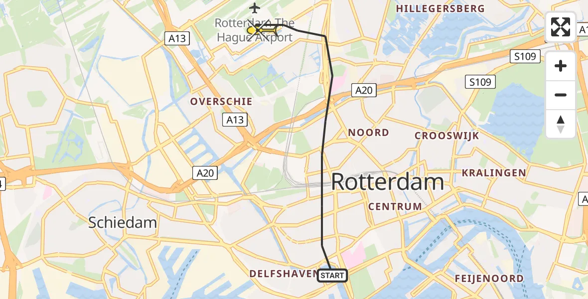 Routekaart van de vlucht: Lifeliner 2 naar Rotterdam