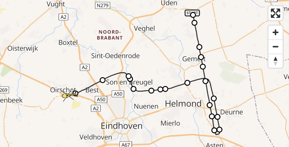 Routekaart van de vlucht: Lifeliner 3 naar Oirschot