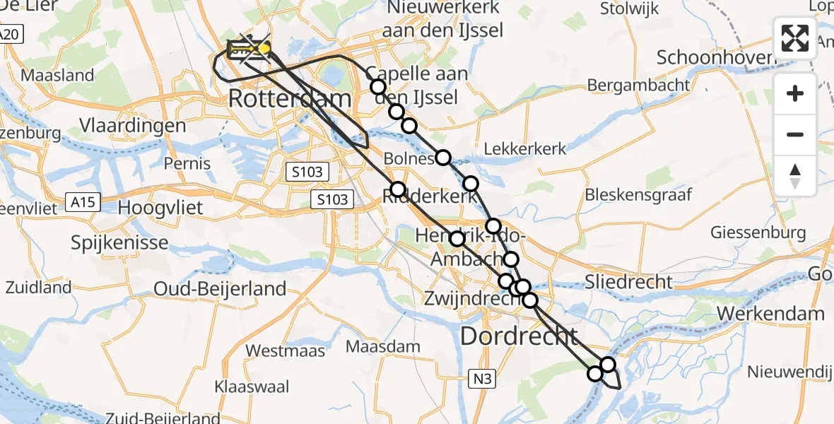 Routekaart van de vlucht: Lifeliner 2 naar Rotterdam