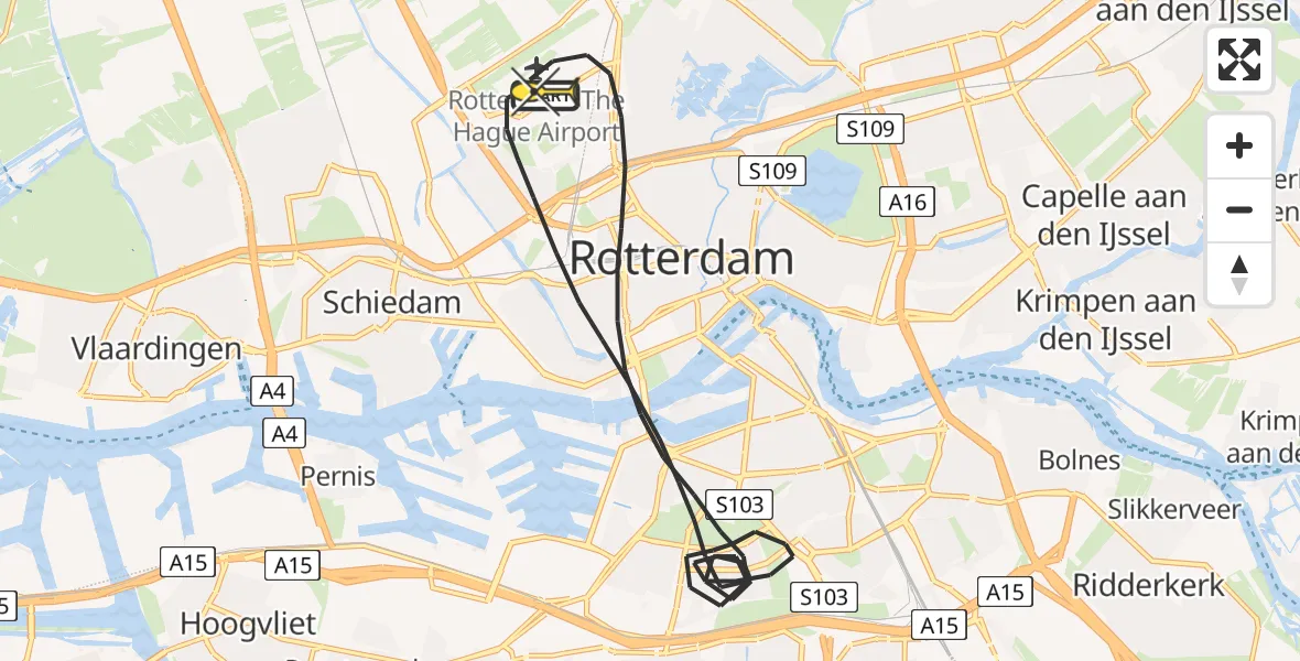 Routekaart van de vlucht: Lifeliner 2 naar Rotterdam