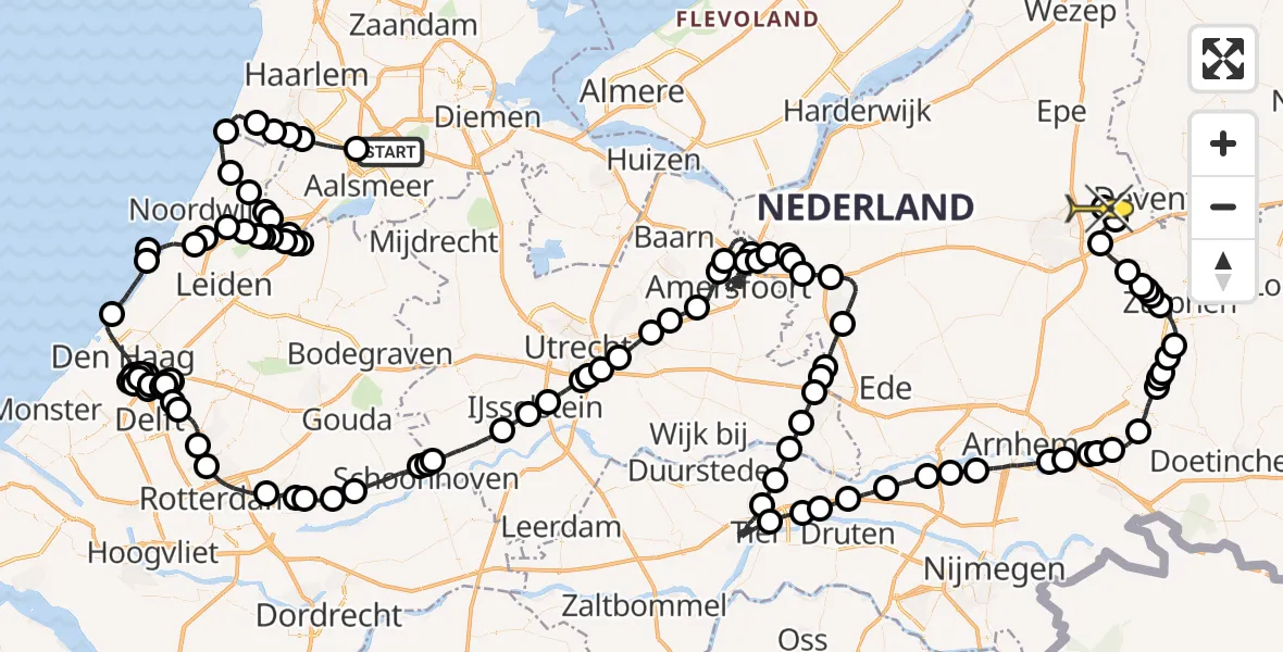 Routekaart van de vlucht: Politieheli naar Teuge