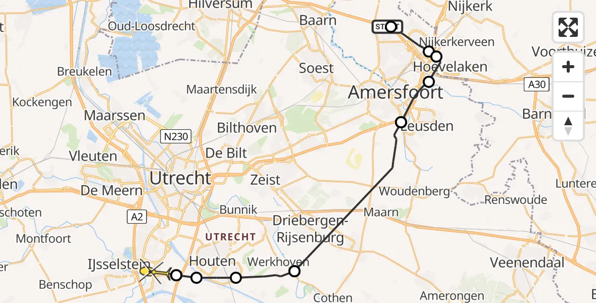 Routekaart van de vlucht: Politieheli naar Nieuwegein