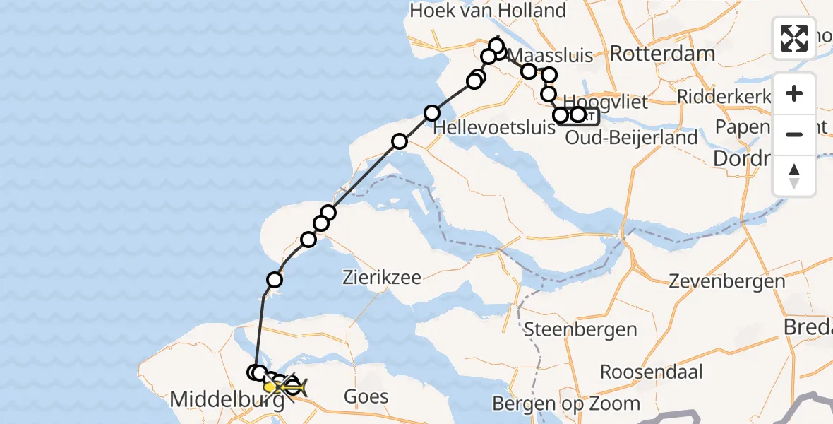 Routekaart van de vlucht: Politieheli naar Arnemuiden