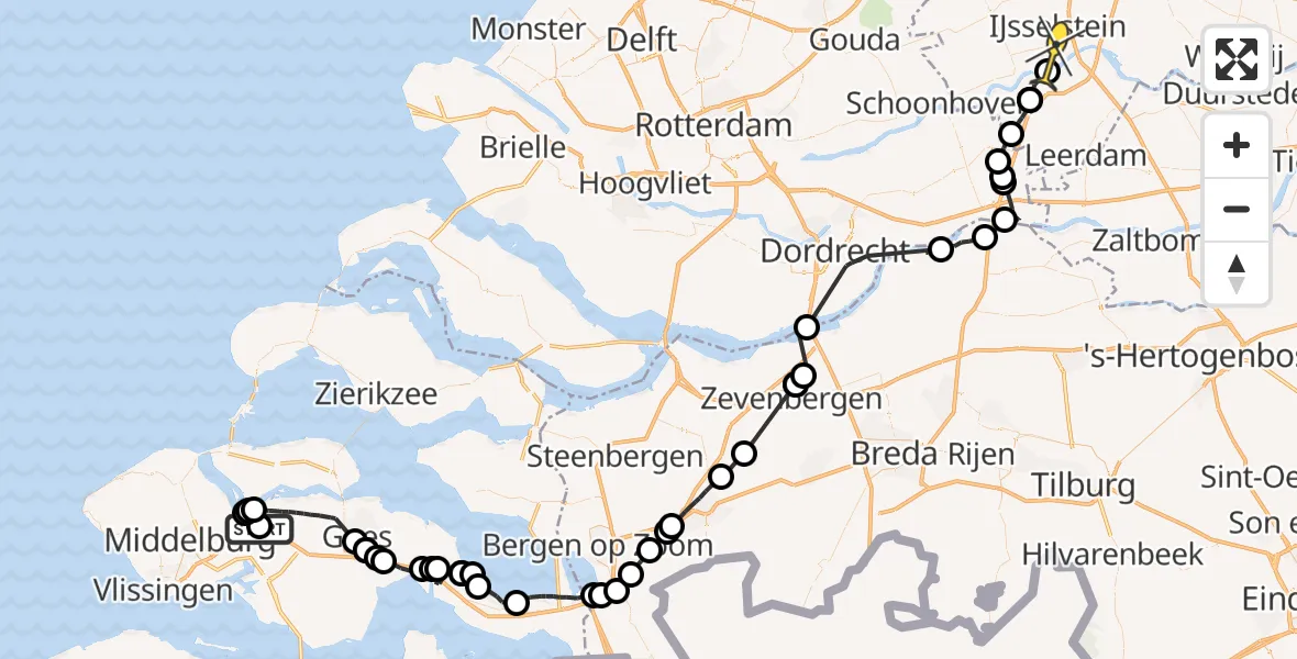 Routekaart van de vlucht: Politiehelikopter naar Lopikerkapel
