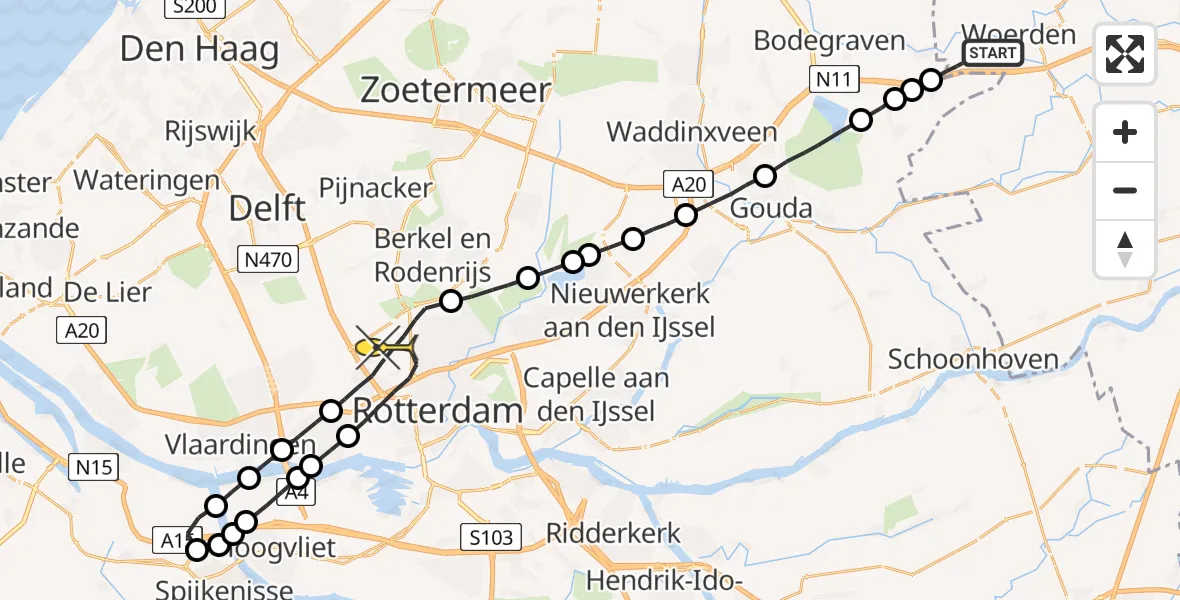 Routekaart van de vlucht: Lifeliner 2 naar Rotterdam