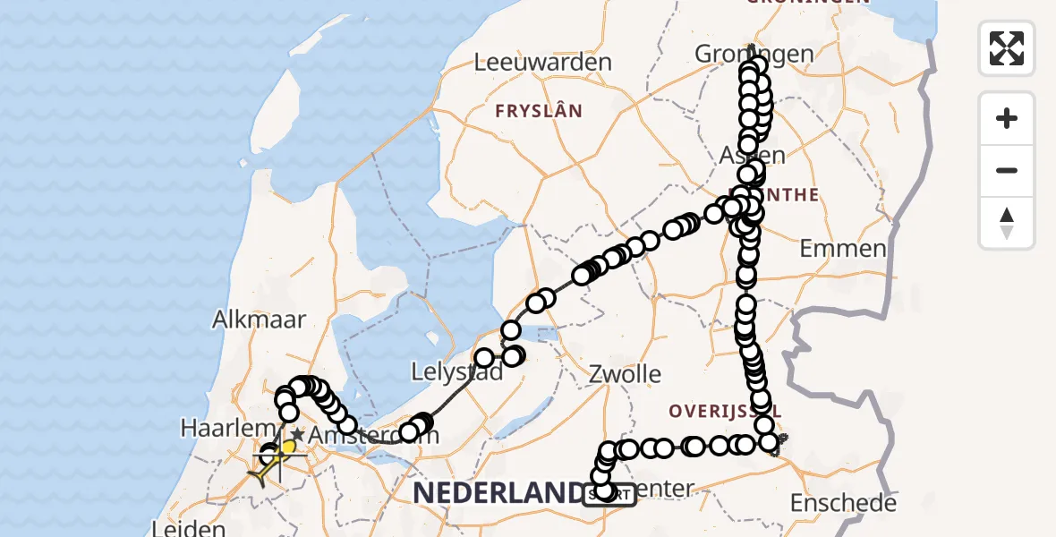 Routekaart van de vlucht: Politiehelikopter naar Schiphol