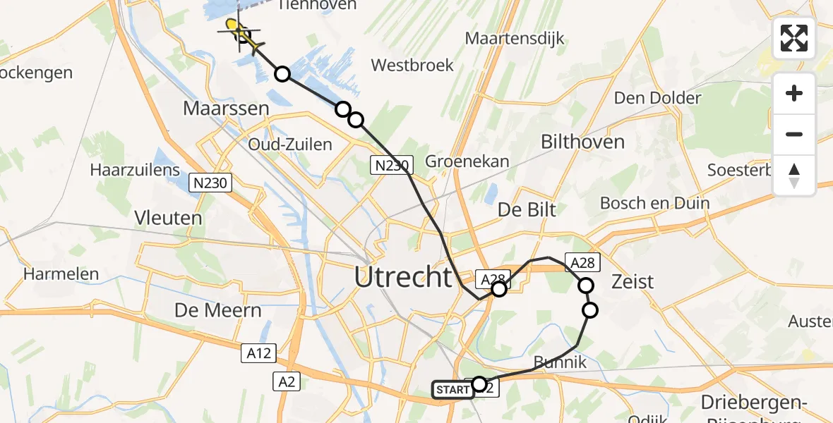 Routekaart van de vlucht: Politieheli naar Maarssen