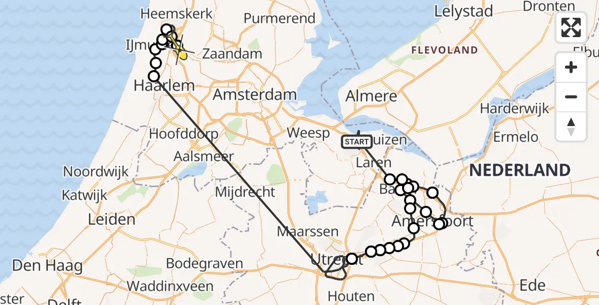 Routekaart van de vlucht: Politieheli naar Velsen-Zuid