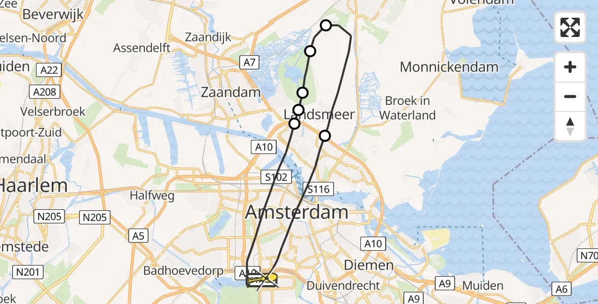 Routekaart van de vlucht: Lifeliner 1 naar Amsterdam