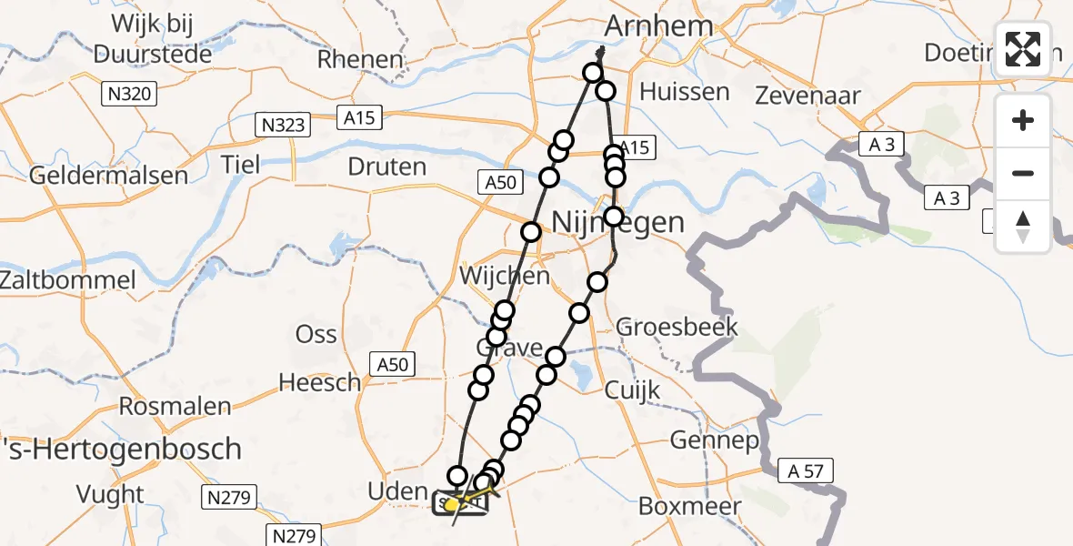 Routekaart van de vlucht: Lifeliner 3 naar Volkel