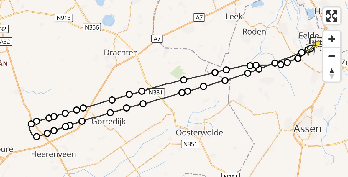 Routekaart van de vlucht: Lifeliner 4 naar Eelde