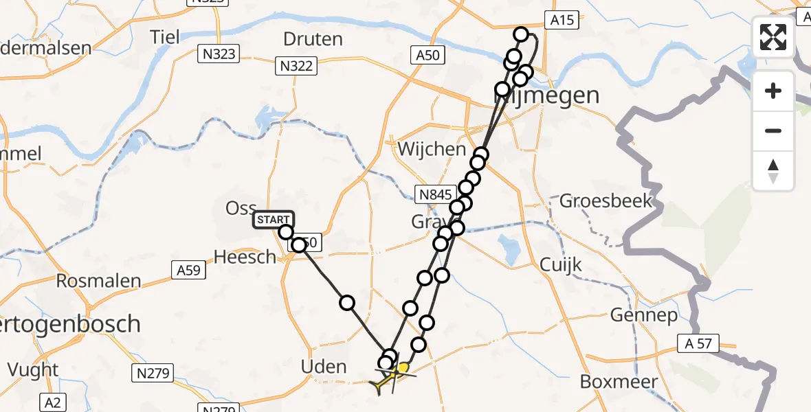 Routekaart van de vlucht: Lifeliner 3 naar Volkel