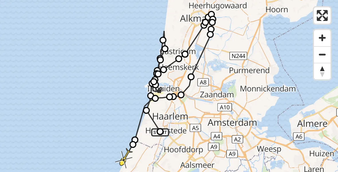 Routekaart van de vlucht: Politieheli naar Noordwijk