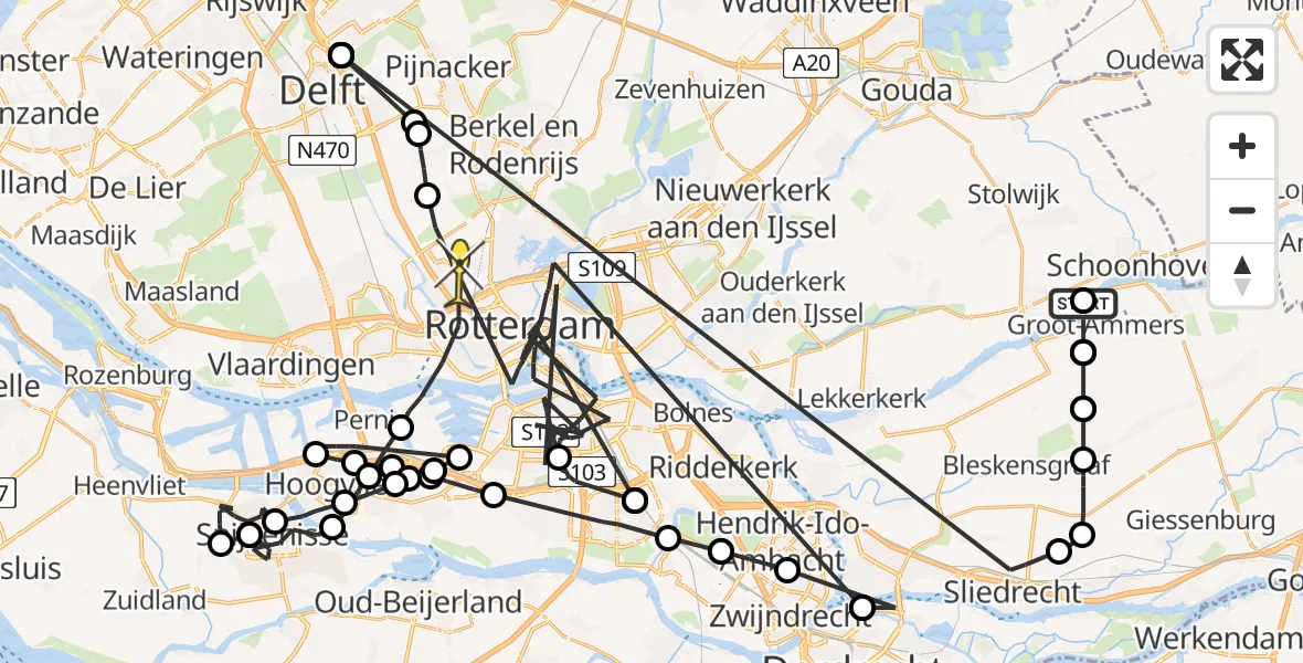 Routekaart van de vlucht: Politiehelikopter naar Rotterdam