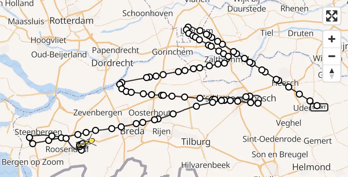 Routekaart van de vlucht: Lifeliner 3 naar Bosschenhoofd