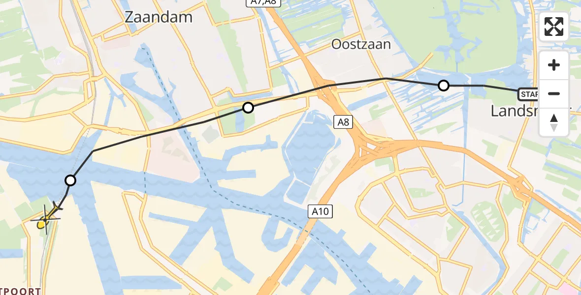 Routekaart van de vlucht: Lifeliner 1 naar Amsterdam