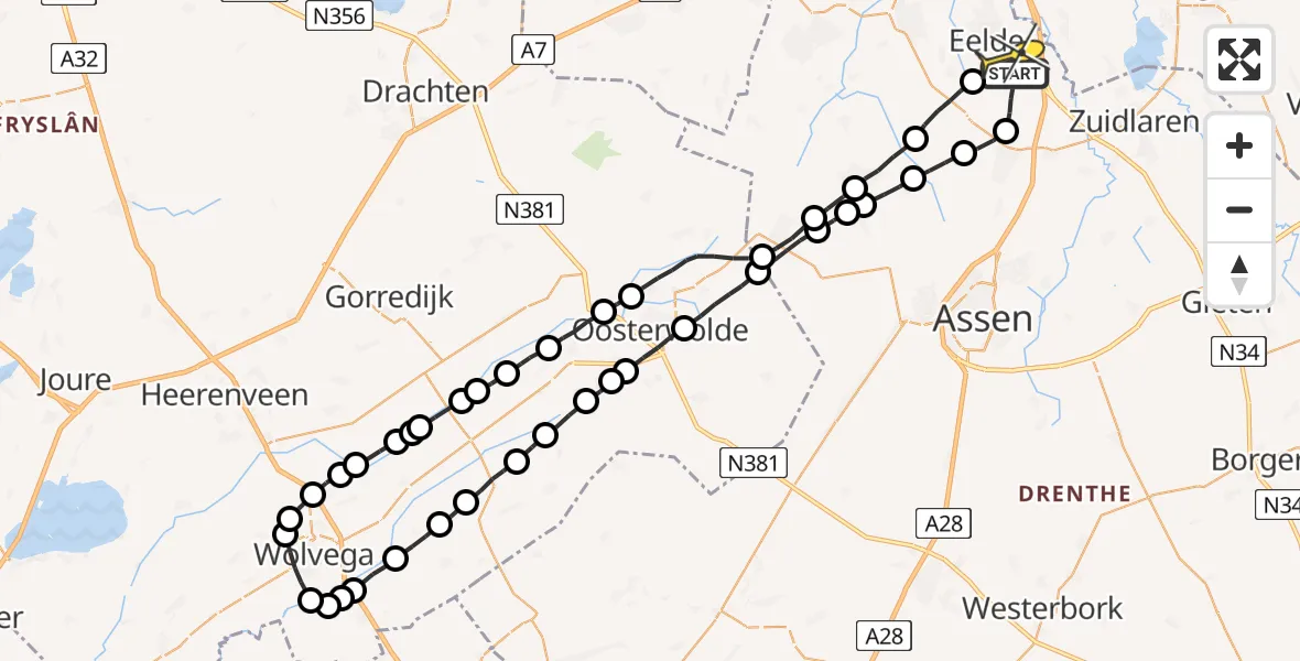 Routekaart van de vlucht: Lifeliner 4 naar Eelde