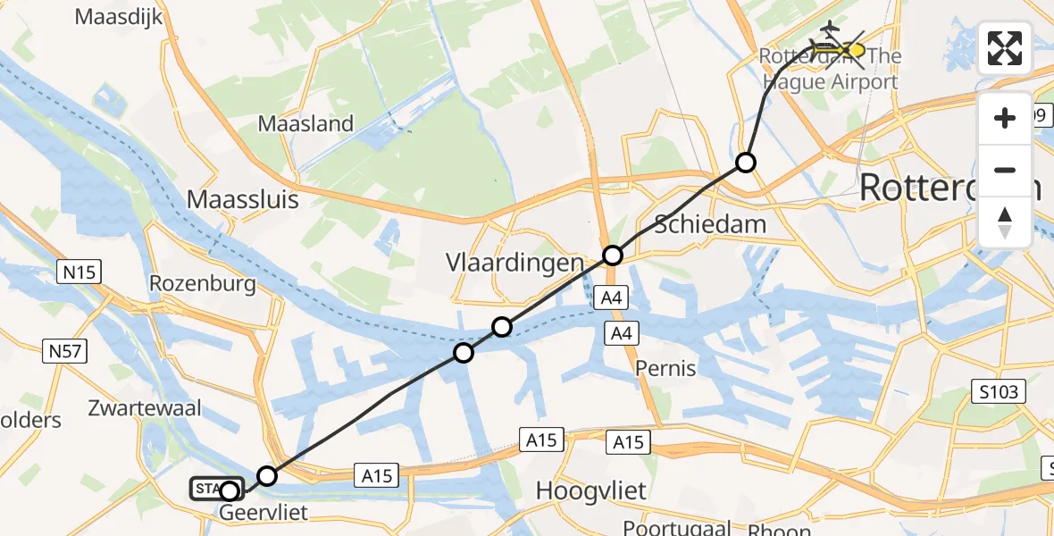 Routekaart van de vlucht: Lifeliner 2 naar Rotterdam