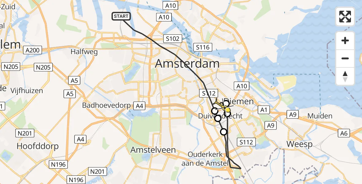 Routekaart van de vlucht: Lifeliner 1 naar Amsterdam